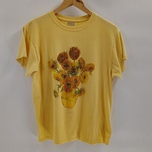 Brisco Brands Large Yellow Van Gogh Sunflowers Graphic Tee Short Sleeve